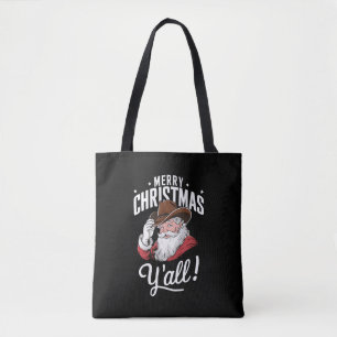 Bolsa Tote Feliz Natal a Todos, Papai Noel Caubói Country