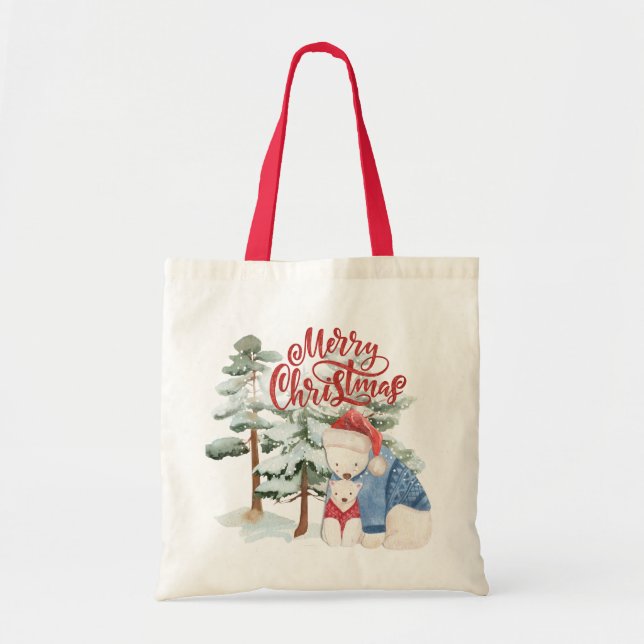 Bolsa Tote Feliz Natal Adorável Design de Férias (Frente)