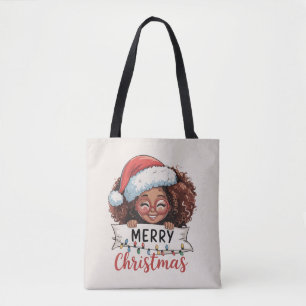 Bolsa Tote Feliz Natal Afro-Americano Preto Africano