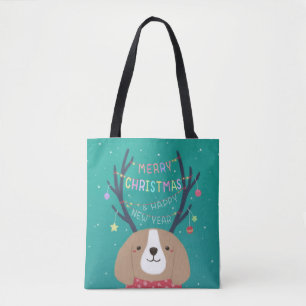 Bolsa Tote Feliz Natal: Arte da Ilustração do Beagle