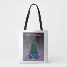Bolsa Tote Feliz Natal. Árvore decorada com presentes
