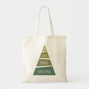 Bolsa Tote Feliz Natal. Árvore geométrica verde