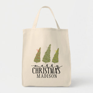 Bolsa Tote Feliz Natal Árvores Modernas Férias de Script