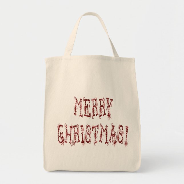 Bolsa Tote Feliz Natal Bauble e Stars Font (Frente)