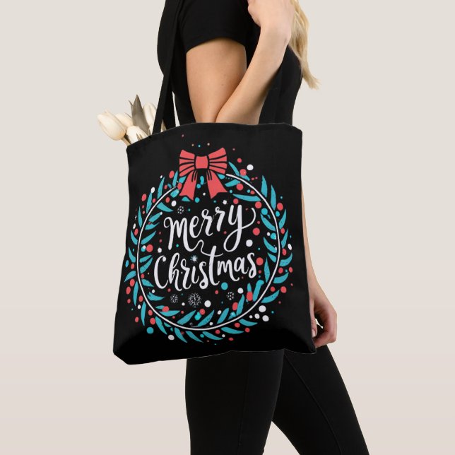 Bolsa Tote Feliz Natal Berry Wreath (Close Up)