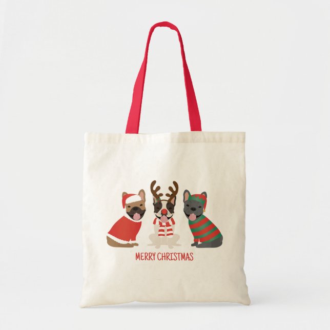 Bolsa Tote Feliz Natal - Buldog Francês (Frente)