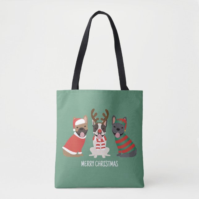 Bolsa Tote Feliz Natal - Buldog Francês (Frente)