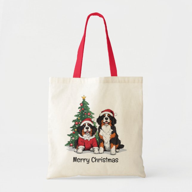 Bolsa Tote Feliz Natal Cães de Montanha Berneses (Frente)
