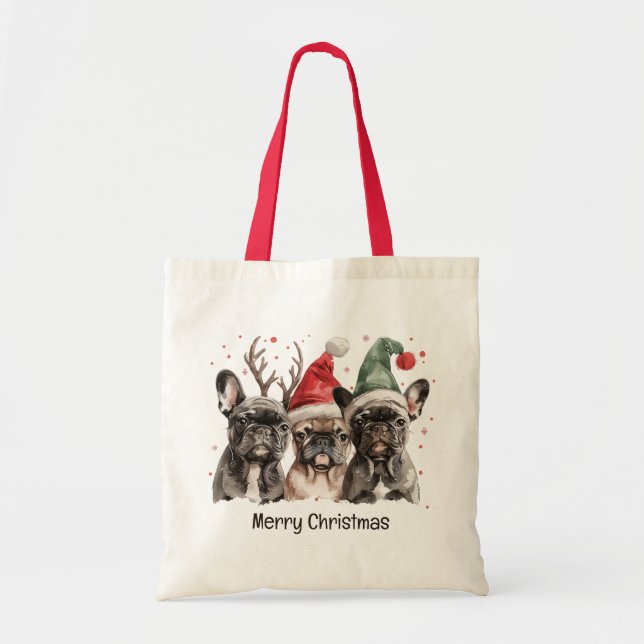 Bolsa Tote Feliz Natal - Cães-Rebelde Franceses (Frente)