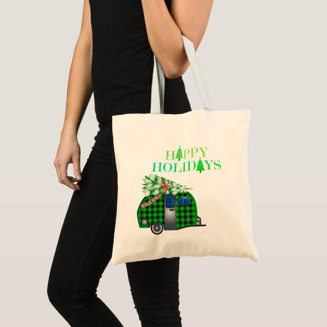 Bolsa Tote Feliz Natal Camper e Árvore de Natal (Frente (produto))