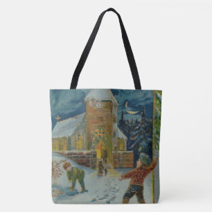 Bolsa Tote Feliz Natal - Cartão postal vintage de batalha de