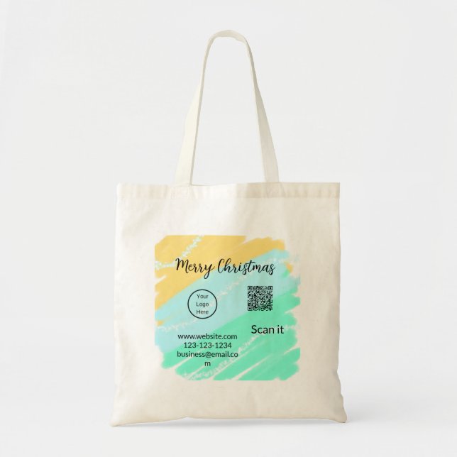 Bolsa Tote Feliz Natal Código QR comercial amarelo verde (Frente)
