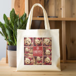 Bolsa Tote Feliz Natal - Colagem de Fotos Vermelha<br><div class="desc">Use 8 fotos quadradas para fazer uma recordação de feriado única e tradicional. Se precisar mover alguma coisa,  clique no botão personalizar para fazer alterações.</div>