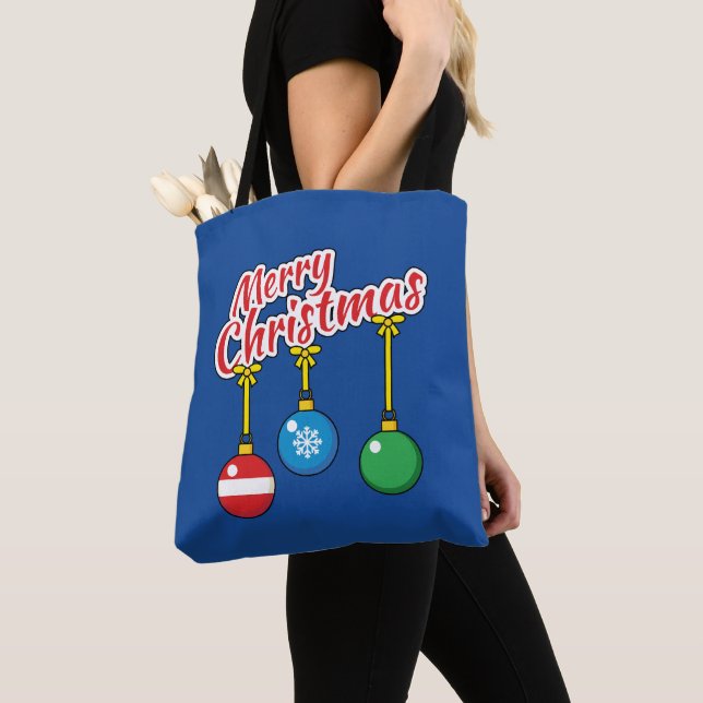 Bolsa Tote Feliz Natal com Bolas Penduradas (Close Up)