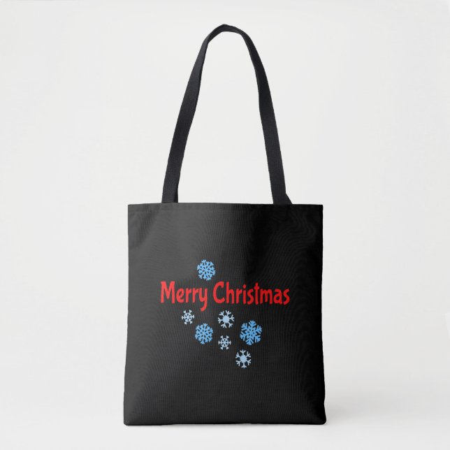 Bolsa Tote Feliz Natal com Flocos de Neve (Frente)