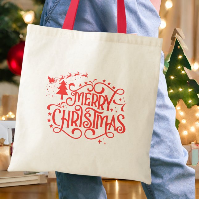 Bolsa Tote Feliz Natal da Estrela Vermelha (Criador carregado)