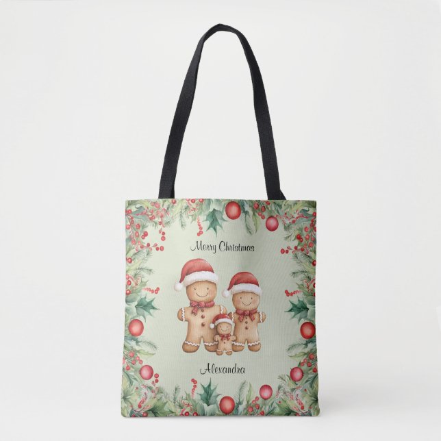 Bolsa Tote Feliz Natal da Família Cookie Gingercake (Frente)