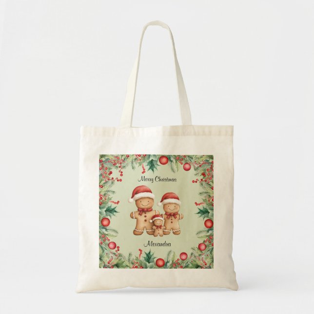 Bolsa Tote Feliz Natal da Família Cookie Gingercake (Frente)