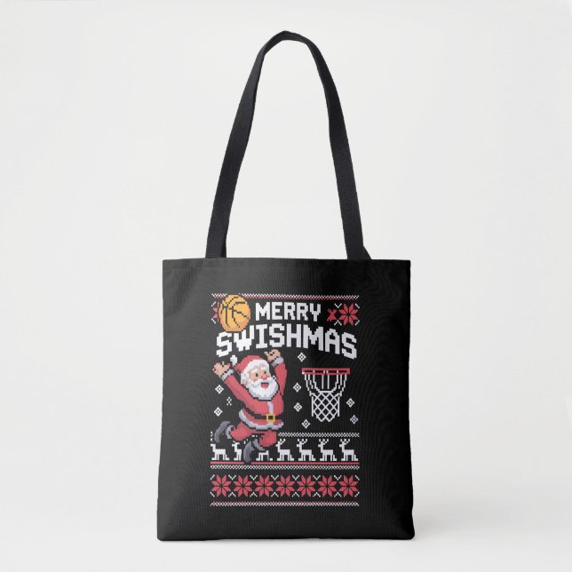 Bolsa Tote Feliz Natal de Basquete Swishmas Natal Feio  (Frente)