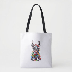 Bolsa Tote Feliz Natal de Buldogue Francês Luz Santa Hat Rei