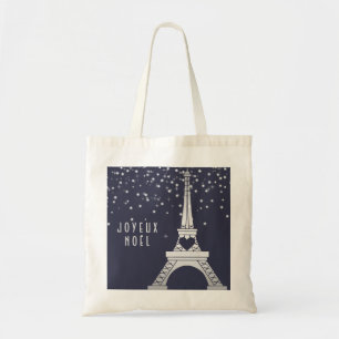 Bolsa Tote Feliz Natal de Joyeux Noel de Paris na neve