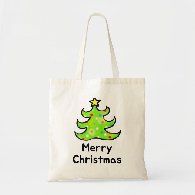 Bolsa Tote Feliz Natal Design de Árvore Caprichosa (Frente)