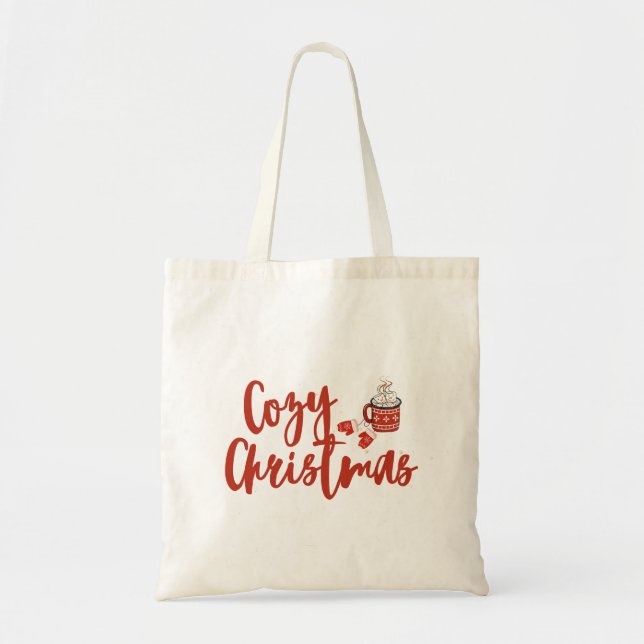 Bolsa Tote Feliz Natal: Design de chocolate quente e mittens (Frente)