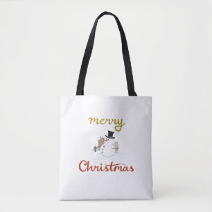 Bolsa Tote Feliz Natal+Design de Snowman