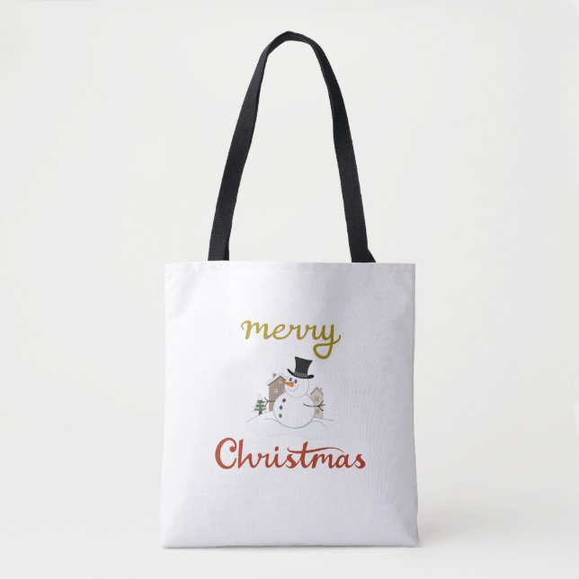 Bolsa Tote Feliz Natal+Design de Snowman (Frente)