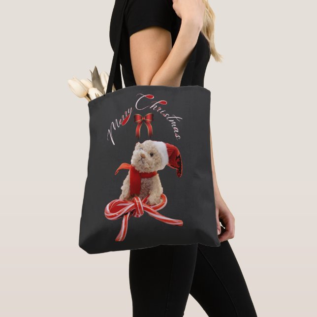Bolsa Tote Feliz Natal do Urso Bravo (Close Up)
