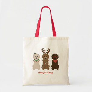 Bolsa Tote Feliz Natal dos Pawlidays Goldendoodododle