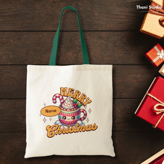Bolsa Tote Feliz Natal Família de Mug de Chocolate Quente Bon (Criador carregado)