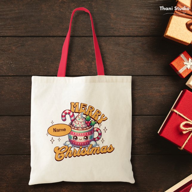Bolsa Tote Feliz Natal Família de Mug de Chocolate Quente Bon (Criador carregado)