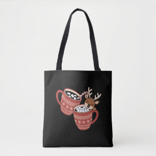 Bolsa Tote Feliz Natal - Família de Reindeers Cute Xmas Café