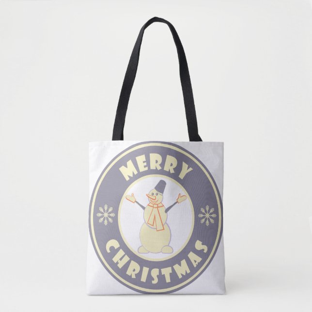 Bolsa Tote Feliz Natal Feliz Snowman famoso estilo de café (Frente)