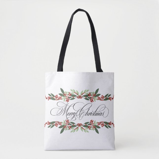 Bolsa Tote Feliz Natal Férias Botânicas Boas-vindas (Frente)