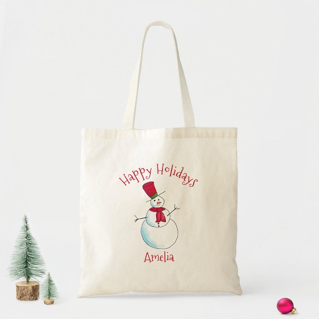 Bolsa Tote Feliz Natal Férias Snowman (Criador carregado)