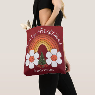 Bolsa Tote Feliz Natal Festivo Arco-Íris Personalizado