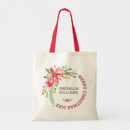 Bolsa Tote Feliz Natal Flor Buquê e Texto