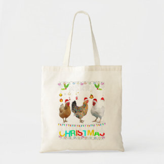 Bolsa Tote Feliz Natal Frango Santa Hat Luz Natal Funn