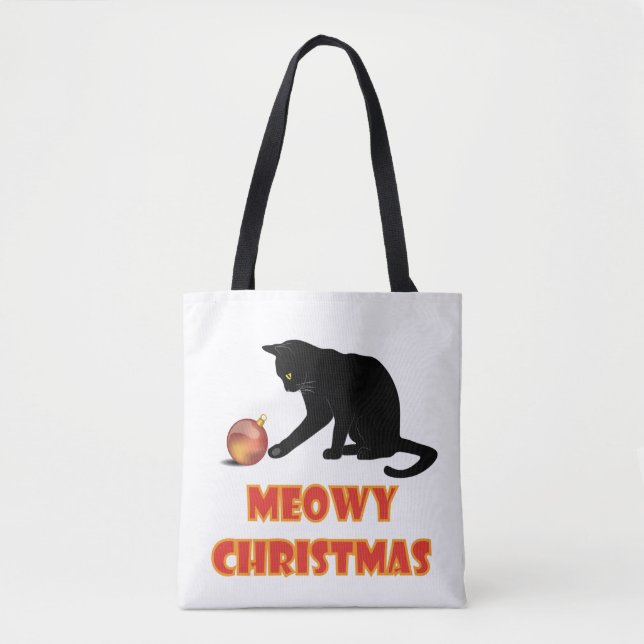 Bolsa Tote Feliz Natal Gato Engraçado (Frente)