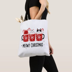 Bolsa Tote Feliz Natal Gatos Cacau Quente Cane Xmas