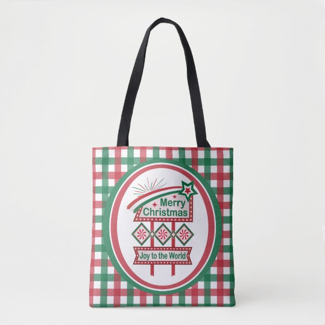 Bolsa Tote Feliz Natal - Marquee Retro - Alegria ao Mundo (Frente)