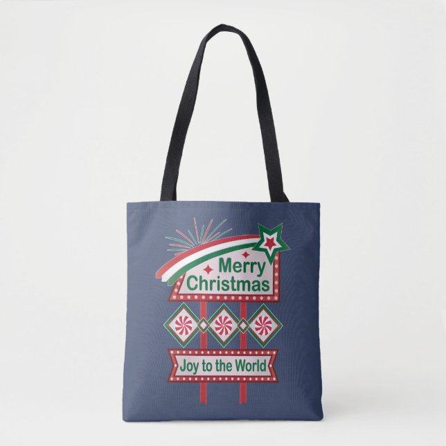 Bolsa Tote Feliz Natal - Marquee Retro - Alegria ao Mundo (Frente)
