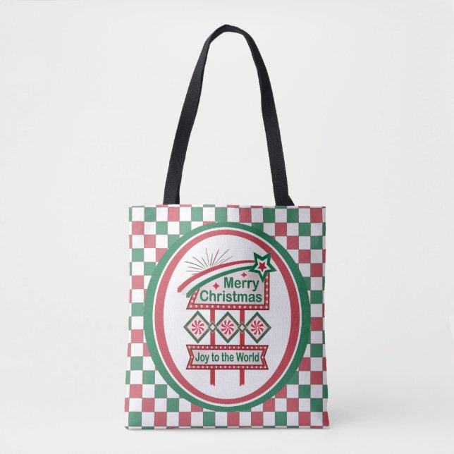 Bolsa Tote Feliz Natal - Marquee Retro - Alegria ao Mundo (Frente)
