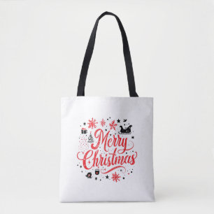 Bolsa Tote Feliz Natal Moderno Design Vermelho e Branco