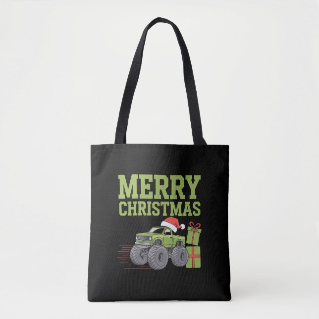 Bolsa Tote Feliz Natal Monstro Truck Toddler Boys Xmas (Frente)