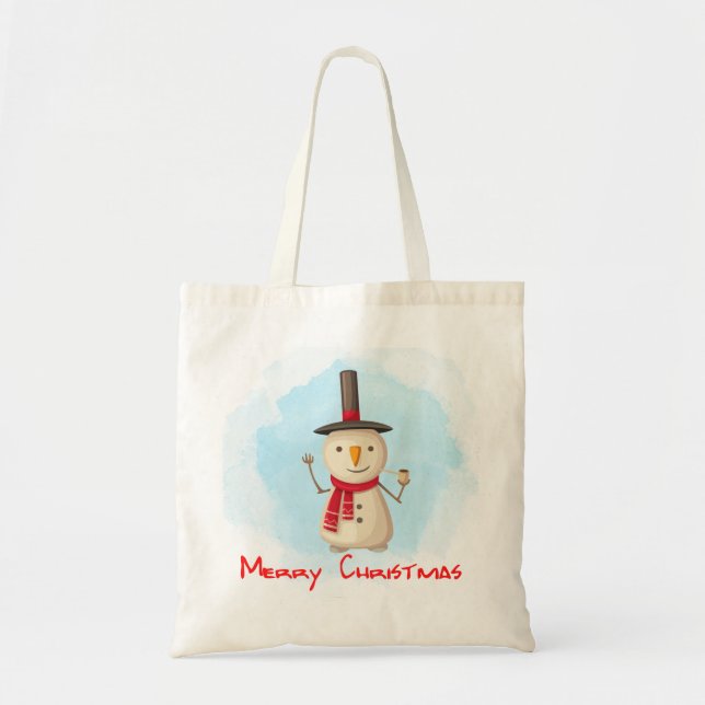 Bolsa Tote Feliz Natal Neve A Acenar E A Sorrir (Frente)