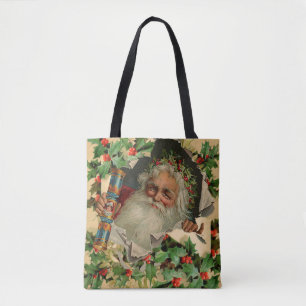 Bolsa Tote Feliz Natal Pai Natal Claus Antiquado clássico