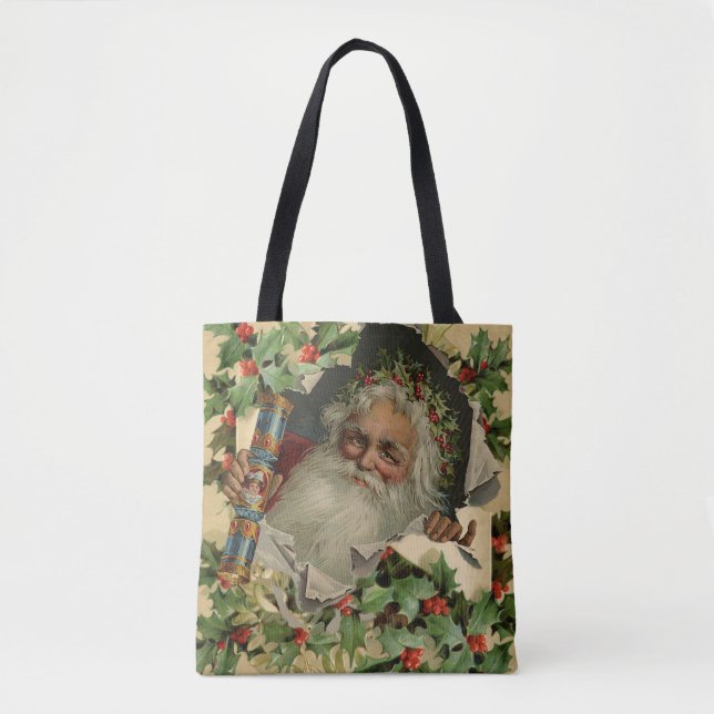 Bolsa Tote Feliz Natal Pai Natal Claus Antiquado clássico (Frente)